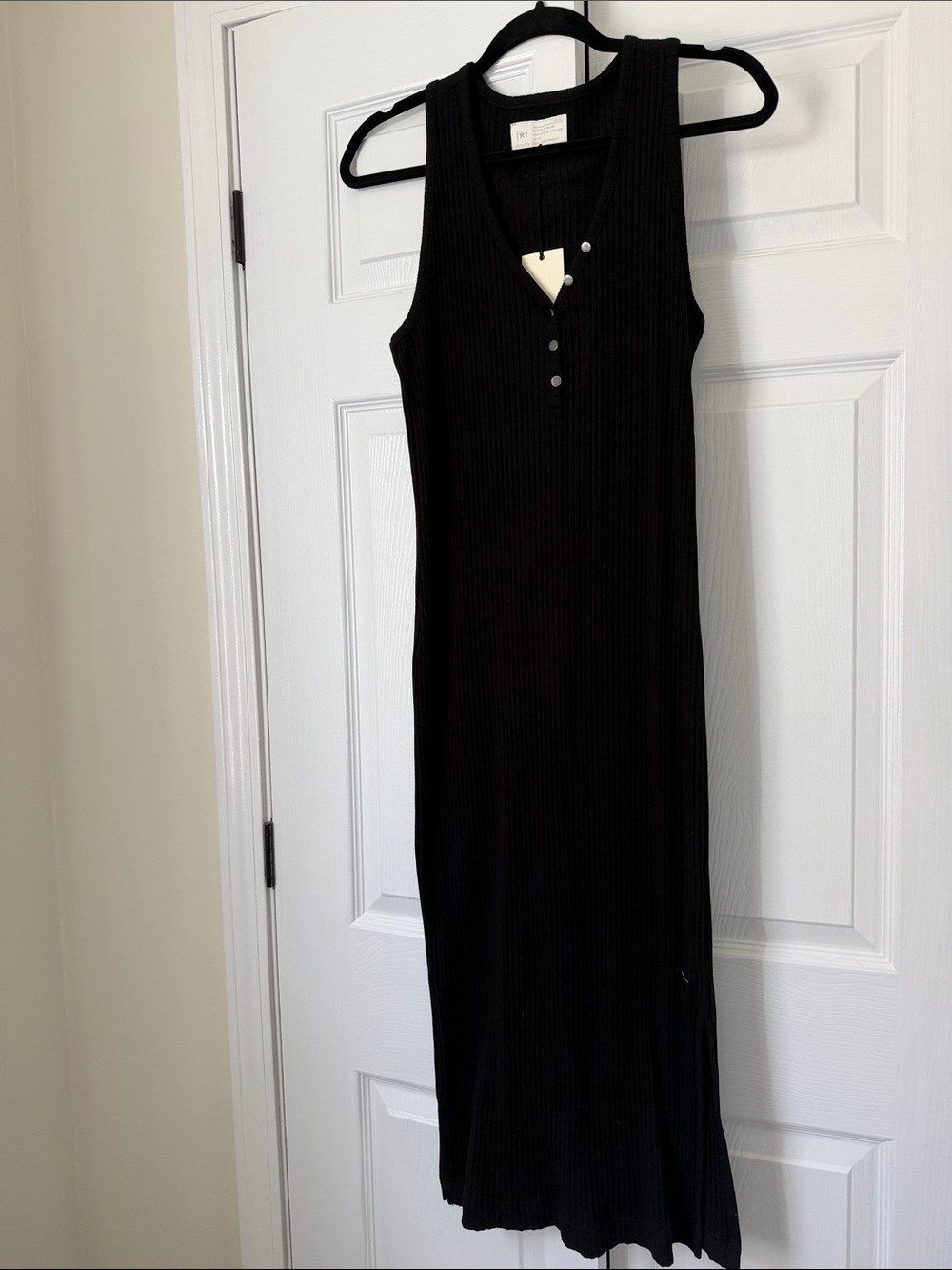Black Ribbed Button-Front Maxi Dress - Women